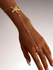 Simple Casual Starfish Ring Bracelet Combo, Unisex Jewelry Accessory, Trendy Design for Daily Wear, Perfect Gift Idea