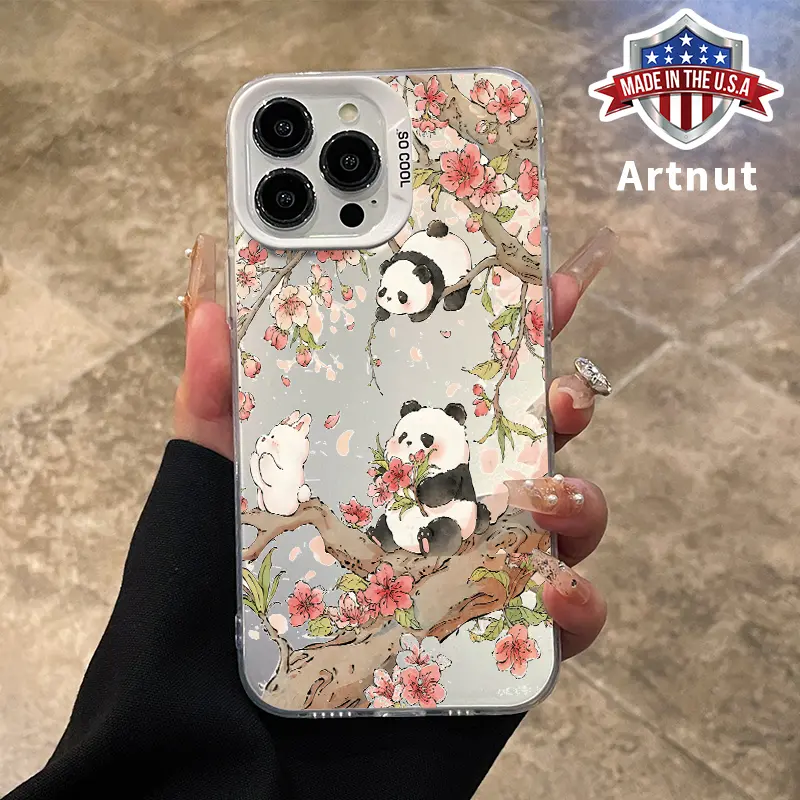 Flowers & Pandas Pattern Mobile Phone Accessories, Shockproof Lightweight Rugged Protection Smartphone Casing for iPhone 16,15,14 Pro Max,13,12,11,XR,XS,E,Plus - Durable PC Cover, Shockproof Lightweight Cover