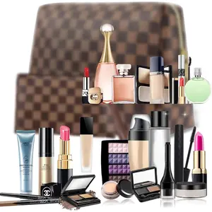 Checkered Makeup Bag Set for Women, 2 count Large  Bag & Small Zipper Pouch, Water-Resistant Travel Toiletry Organizer with Smooth Metal Zipper