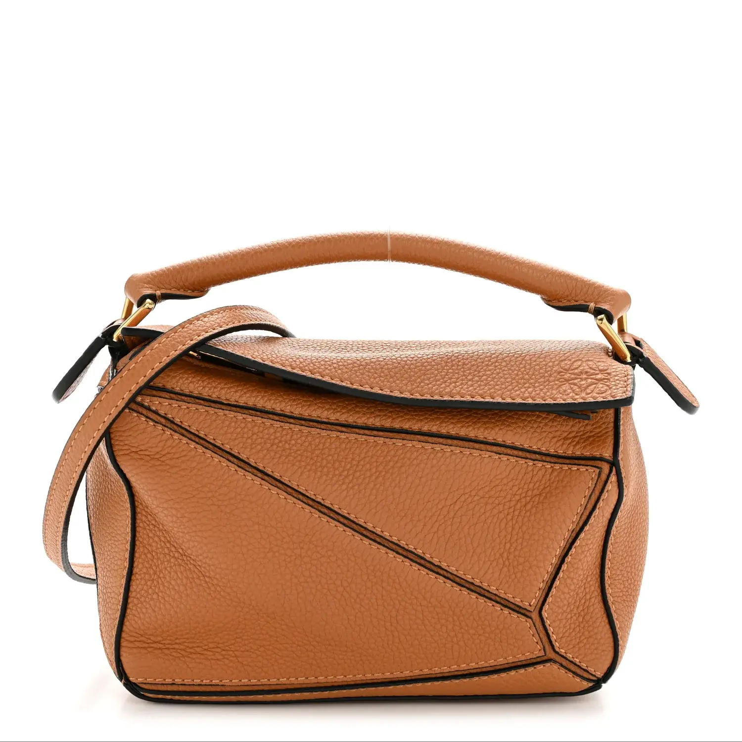 Pre-owned Loewe Leather Shoulder Bags Calfskin Mini Puzzle Bag Tan
