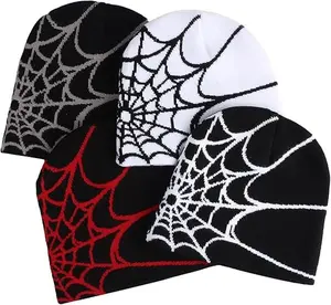 Gothic Spider Pattern Beanie Hat Women Men Wool Acrylic Knitted Hat