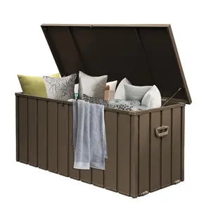 Domi Outdoor Deck Box , Waterproof Lockable Steel Outdoor Storage Container for Outside Cushions, Garden Tools, Toys and Pools Equipment (Dark Brown)