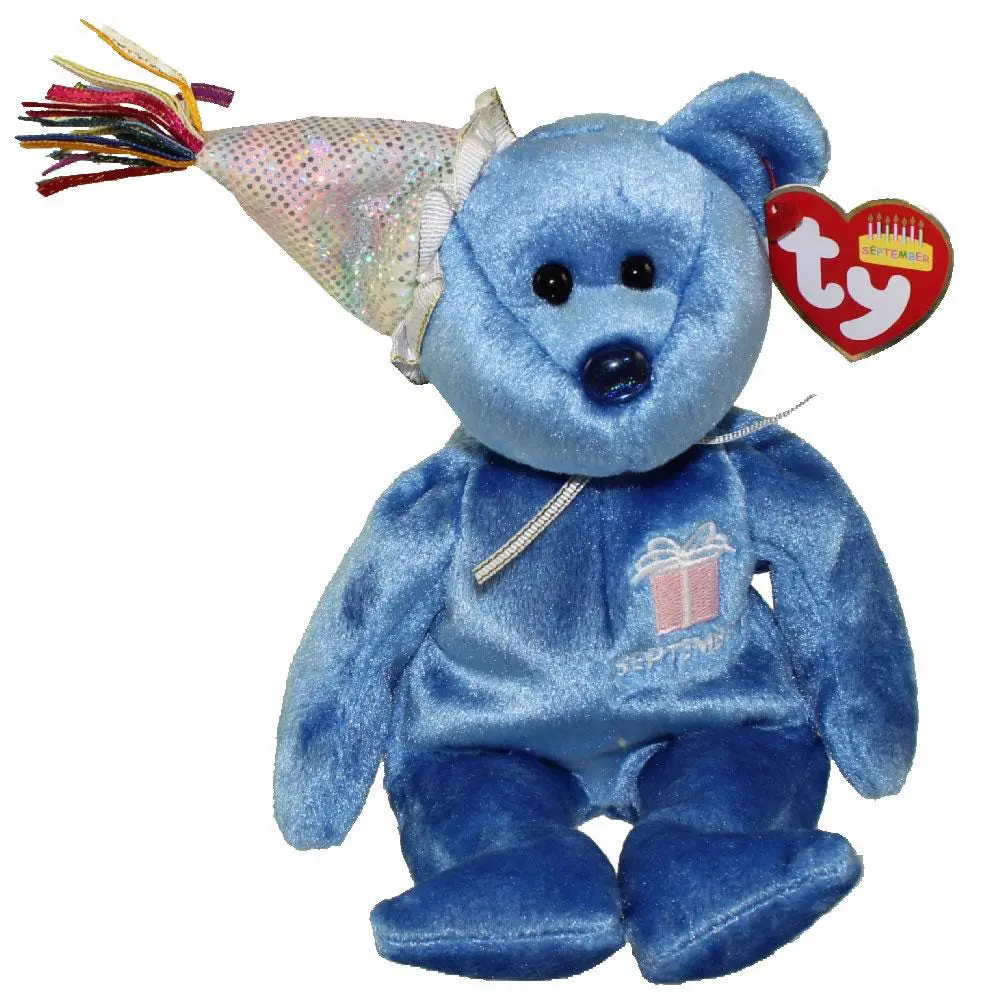 TY Beanie Baby - SEPTEMBER the Teddy Birthday Bear (w/ hat) (9.5 inch) (2002) MWMTs