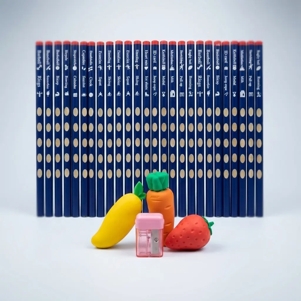 Pencil Set  30 Laser-etched Pencils + 3 Random Erasers + 1 Random Pencil Sharpener