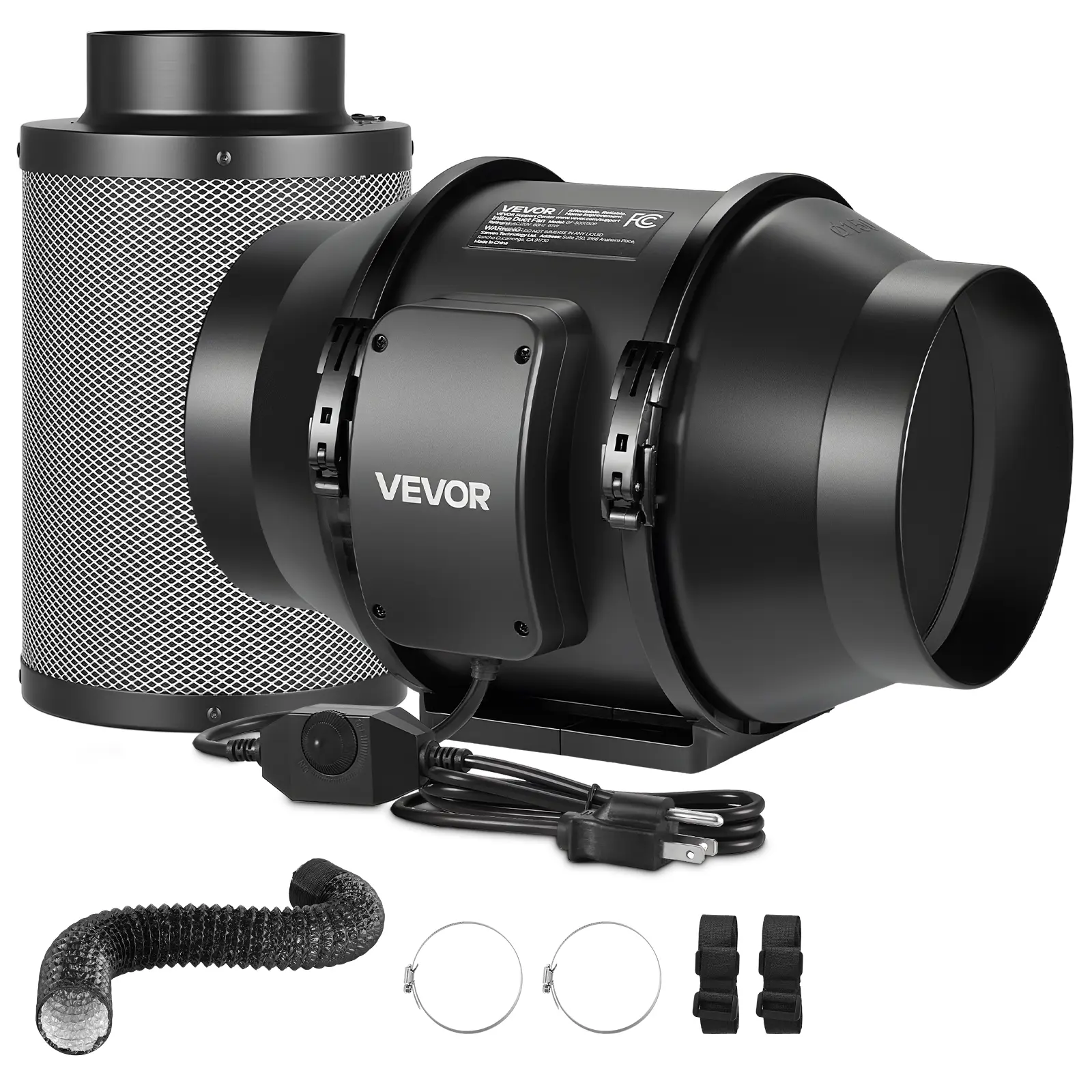 VEVOR 6" Adjustable Air Filtration Kit with 180 CFM Inline Duct Exhaust Booster Fan & Exhaust Equipment, Speed Controller, Carbon Filter, Ducting, 2 Duct Clamps - Odor Control Ventilation Ventilator for Grow Tents (Father's Day Gift Option)