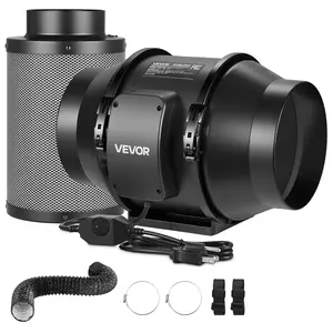 VEVOR 6" Air Filtration Kit, 180 CFM Inline Duct Fan with Speed Controller, Carbon Filter & Ducting Ventilation System for Heating Cooling Booster, Grow Tents, Hydroponics