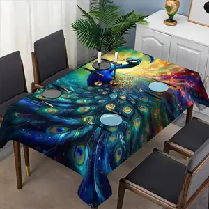 Peacock Pattern Tablecloth Set, Fabric, Ideal for Dining Tables, Tea Tables, TV Cabinets, Picnics & Home Decor, Picnic Table Cover