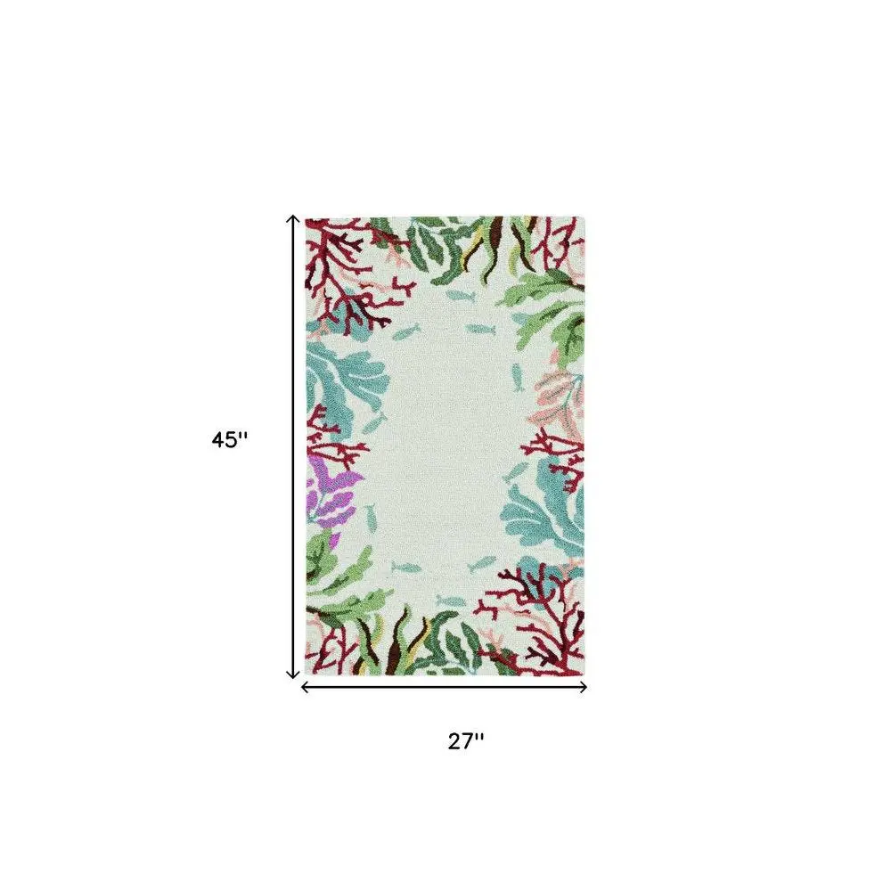 8' X 10' Ivory Red And Pink Fish and Coral Hand Hooked Area Rug
