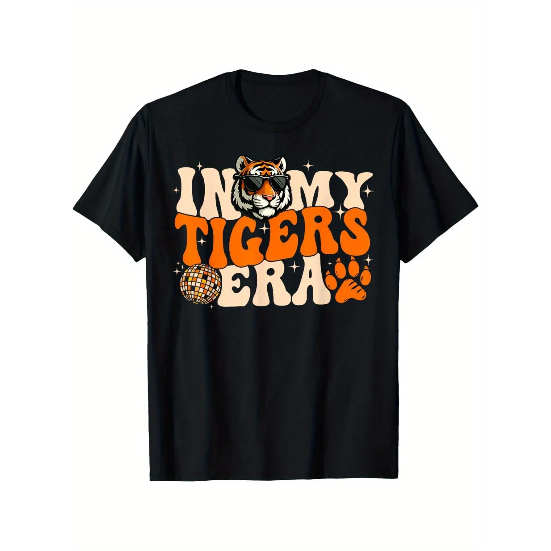 Men's Casual Graphic Top with Tiger Mascot Print, 100% Cotton Classic Fit Shortsleeve Style - Images Do Not Peel or Fade, Tiger Mascot Graphic Men's Short-Sleeve T-Shirts, Unisex, Round Neck, Athletic, Chic, Graphic Print