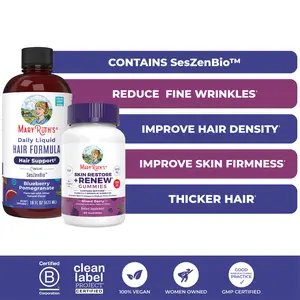 MaryRuth's Hair Care & Skin Renew Gummies Bundle - Daily Liquid Hair Formula 16 oz & Skin Restore + Renew Gummies 60 ct