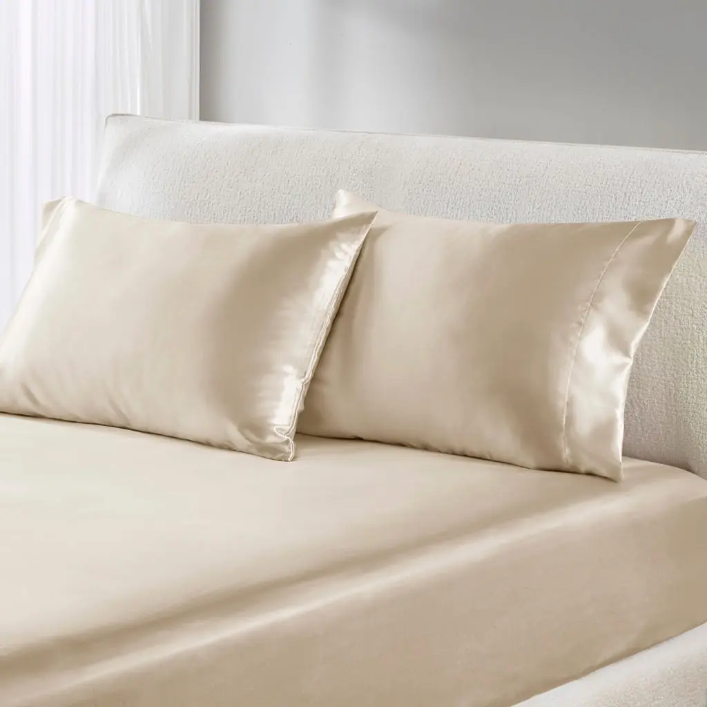 Madison Park Essentials MPE21-1163 Luxury Satin Pillowcases, 2-Piece Set, 20"w x 30"l x 0.13" Champagne, Wrinkle-Resistant, Chemicals-Free Quality Bedding, Machine Washable