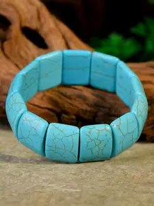 Vintage Synthetic Turquoise Bracelet, Bohemian Geometric Square Elastic Rope Bangle, Unisex Retro Exaggerated Jewelry, Bohemian Bracelets, Boho Style Jewelry