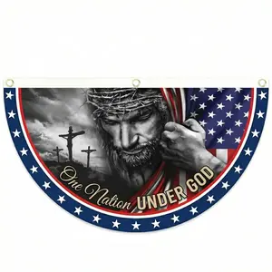 America 250th Anniversary Christian Semicircle Flag, One Nation Under God Patriotic Banner, Jesus Cross USA Garden Flag, 1776–2026 Independence Day Decor, 4th of July Yard Fence Flag, Vintage Patriotic Fan Bunting, Religious Outdoor Decor
