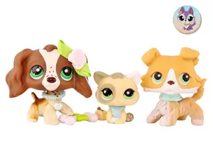 3Pcs Miniature Bobbing Head Toys Collie #272, kitten #1074 and Cocker Spaniel #156 Lot Figures with Accessories