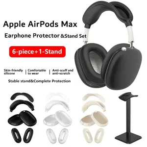 Silicone Earphone Case for Apple AirPods Max, Dustproof and Shockproof Headset Protector, 6 Pcs Set + 1 Stand Included