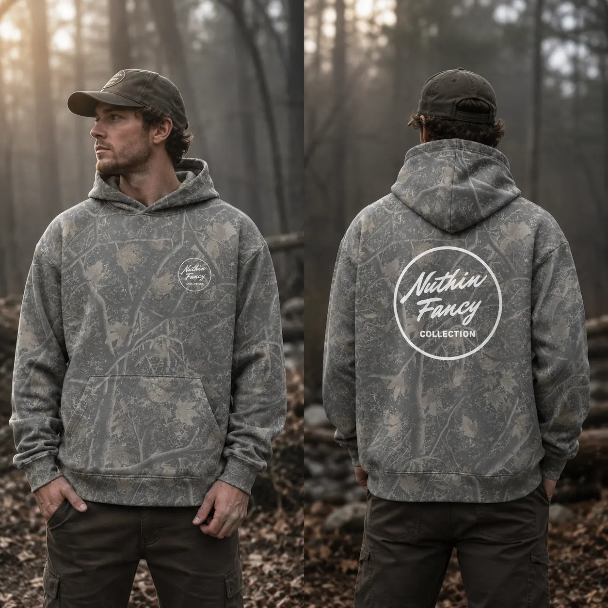 Mossy Oak Encamp Fleece Hoodie in Deadwood Camo Nuthin Fancy Washed Out Camo Logo Hoodie Sweater Outdoor Hunting Pullover Soft Durable Camouflage Sweatshirt Gift for Men - Menswear