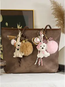 Puppy Baseball Element Pendant Set, Bag Charms, Bag Charm Keychain, Cute Little Dog Shape, Paired With Baseball Decoration, Fluffy Fur Ball And Leopard Print Tassel, Sweet, Cool Style, Can Be Hung With Bags/Keys As Decoration, Commuting