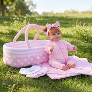 BABESIDE 7 Pcs Reborn Baby Doll Clothes with Bassinet for 17-22 Inch Baby Dolls, Baby Doll Accessories and Doll Clothes Outfit fit Reborn Baby Doll, Babies Pretend Play Set (not include reborn dolls)