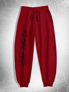 Men's Outdoor Sports Pants Artistic Letter Print Y2K Style Running Long Pants, Workout Bottoms, Track Bottoms, Workout Gym Pants, Geometric Pattern, Fitted, Spring & Fall, Gym Sportswear Bottoms