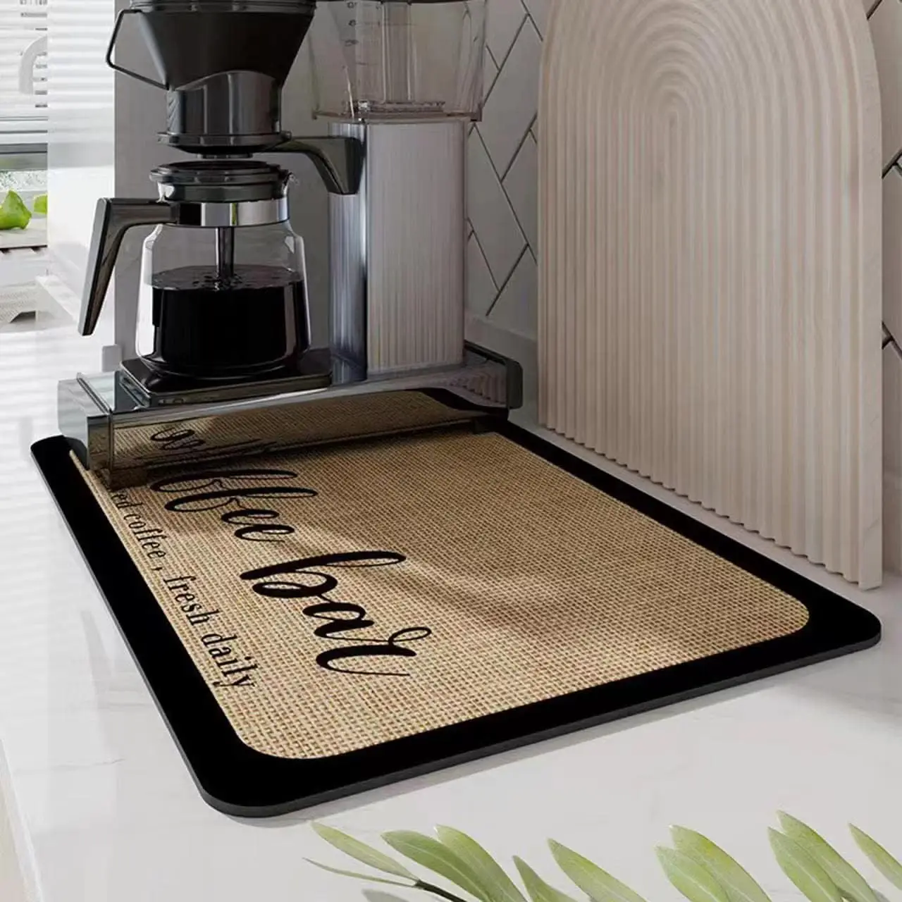 Letter Pattern Coffee Machine Mat, Rectangular Kitchen Drying Mat, Non-slip Kitchen Dish Drying Pad, Kitchen Accessories