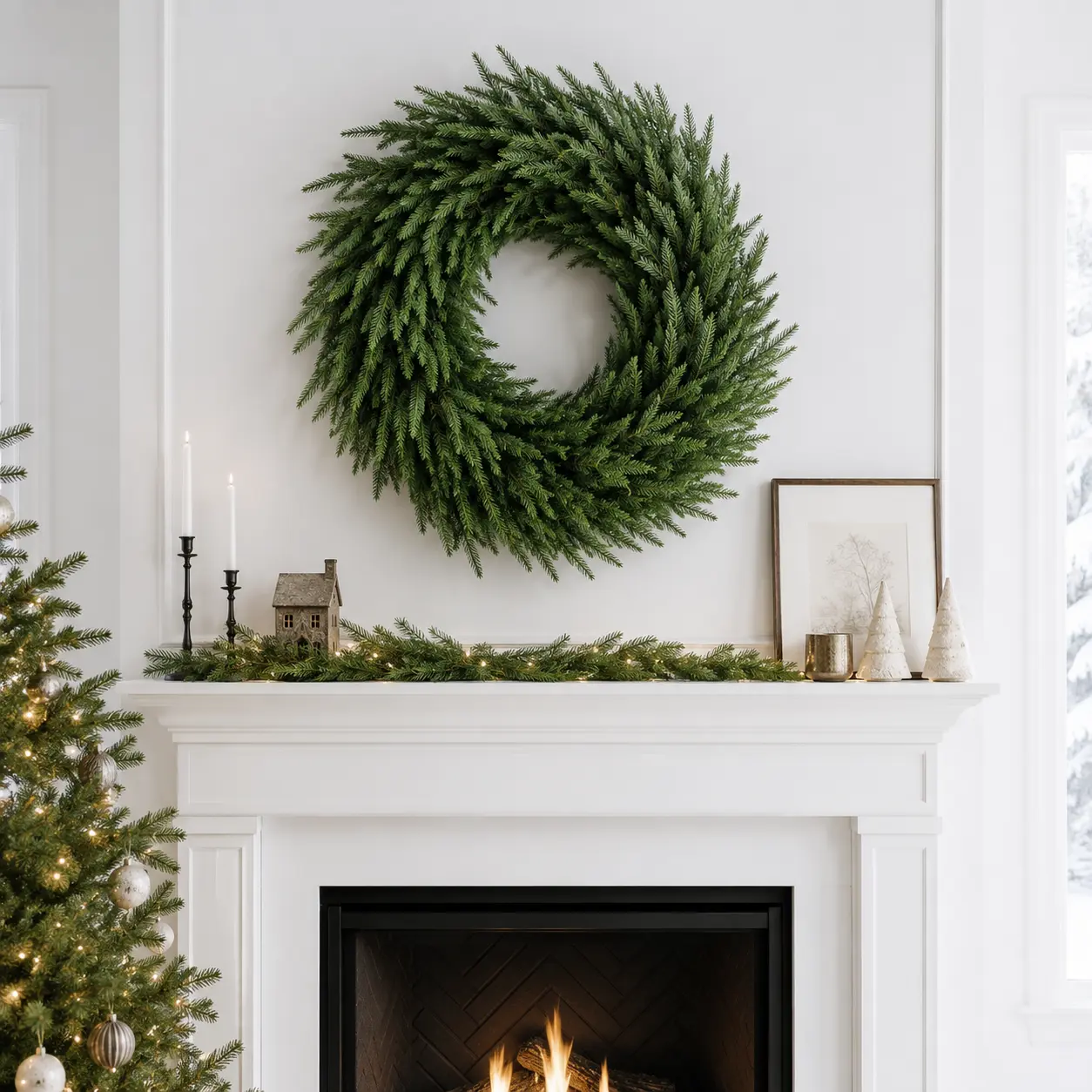 Costoffs 26" Pine Wreath Christmas Wreaths Large Artificial Christmas Wreath with Hook for Front Door, Wall, and Farmhouse Decor