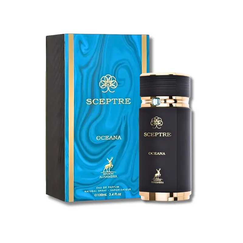 Lattafa Maison Alhambra Sceptre Oceana Eau De Parfum for Men - 3.4 fl oz (3 to 3.9 fl oz range) Alcohol-Containing Premium Perfume Spray, Oud Amber Vanilla & Warm Spicy Powdery Fragrances, Long-Lasting Adult Cologne for Adults