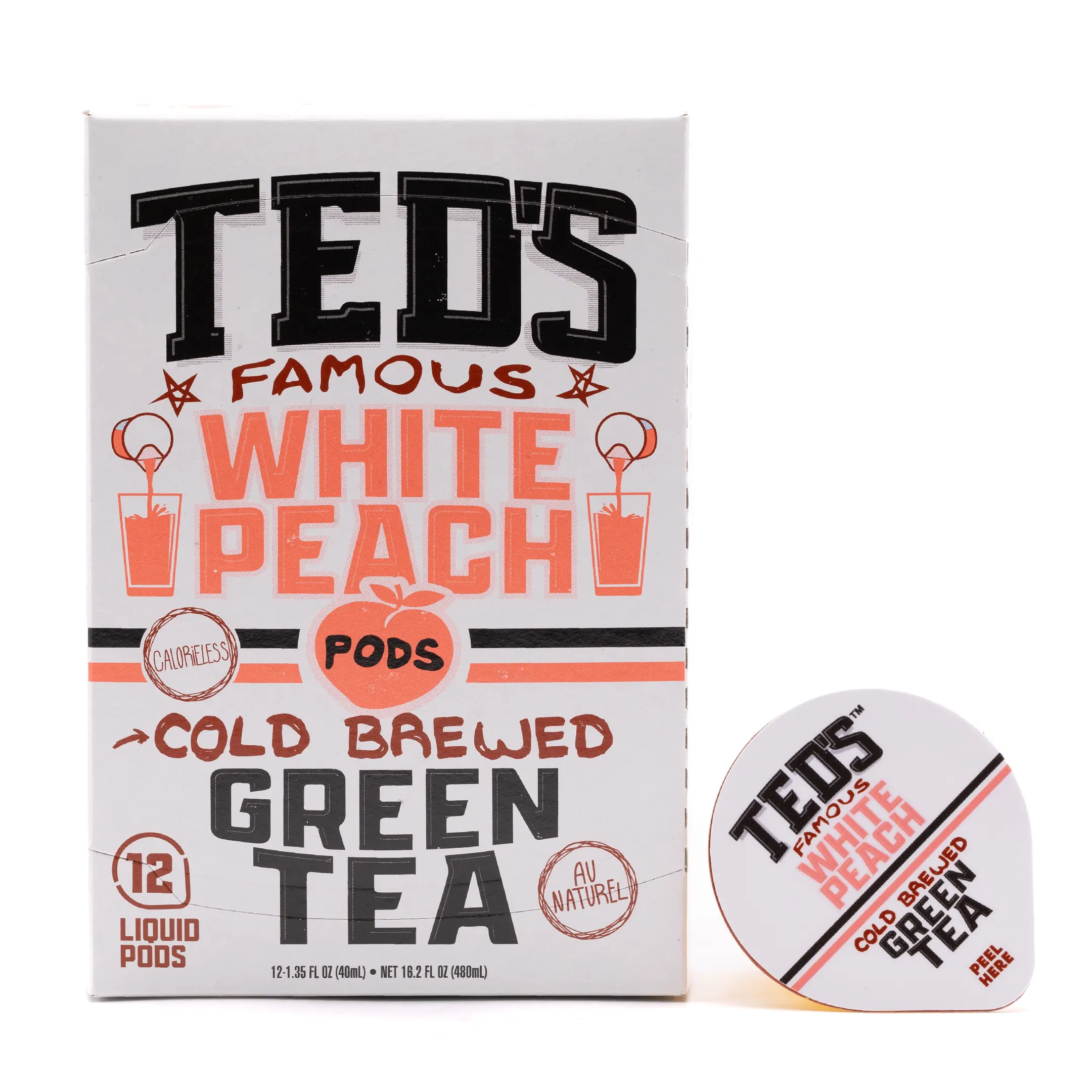 Ted's Tea Single Serve Liquid Tea Concentrate Pods by Java House, Peel and Pour, White Peach Green Tea (Pack of 12) Ted's Tea Single Serve Liquid Tea Concentrate Pods by Java House, Peel and Pour, White Peach Green Tea (Pack of 12)