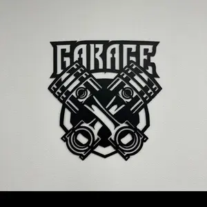 Garage Signs Gear Heads Mechanics Shop Man Cave Steel Powder Coated Black Decorative Sign with Crossed Engines Design