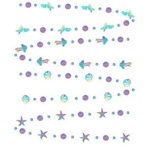 4 Packs Iridescent Mermaid Birthday Party-Decorations Garland, 40FT Euphoria Under The Sea Jelly Fish Favors for Shower Banner Decor