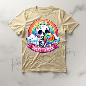 Sucks To Suck • T-shirt Tee Shirt Comfortable Unisex Top Skull Funny Sarcastic Graphic Rainbow Lollipop Sarcasm