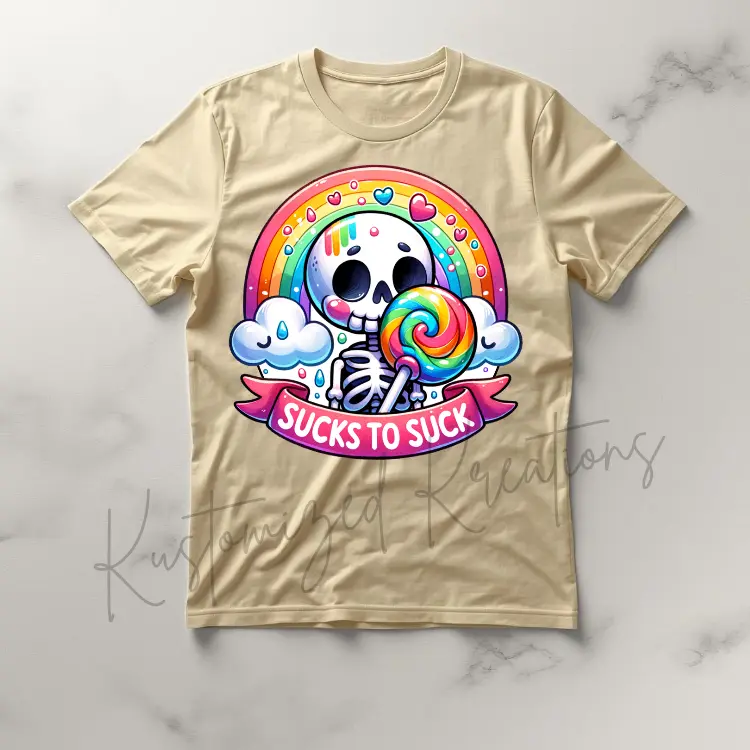 Sucks To Suck • T-shirt Tee Shirt Comfortable Unisex Top Skull Funny Sarcastic Graphic Rainbow Lollipop Sarcasm