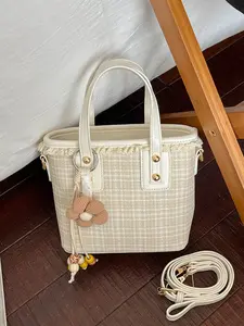 Plaid Patchwork PU Mini Tote Bag, Fits Phone, Power Bank, Lipstick, Keys, Cards, Versatile Handbag, Shoulder, Crossbody, Retro Women's Bag