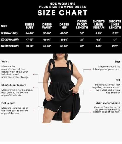 HDE Womens Plus Size Romper Dress with Built-in Shorts & Pockets Tie Strap Dress Above the Knee Summer Fitted Sleeveless Stylish Fashion