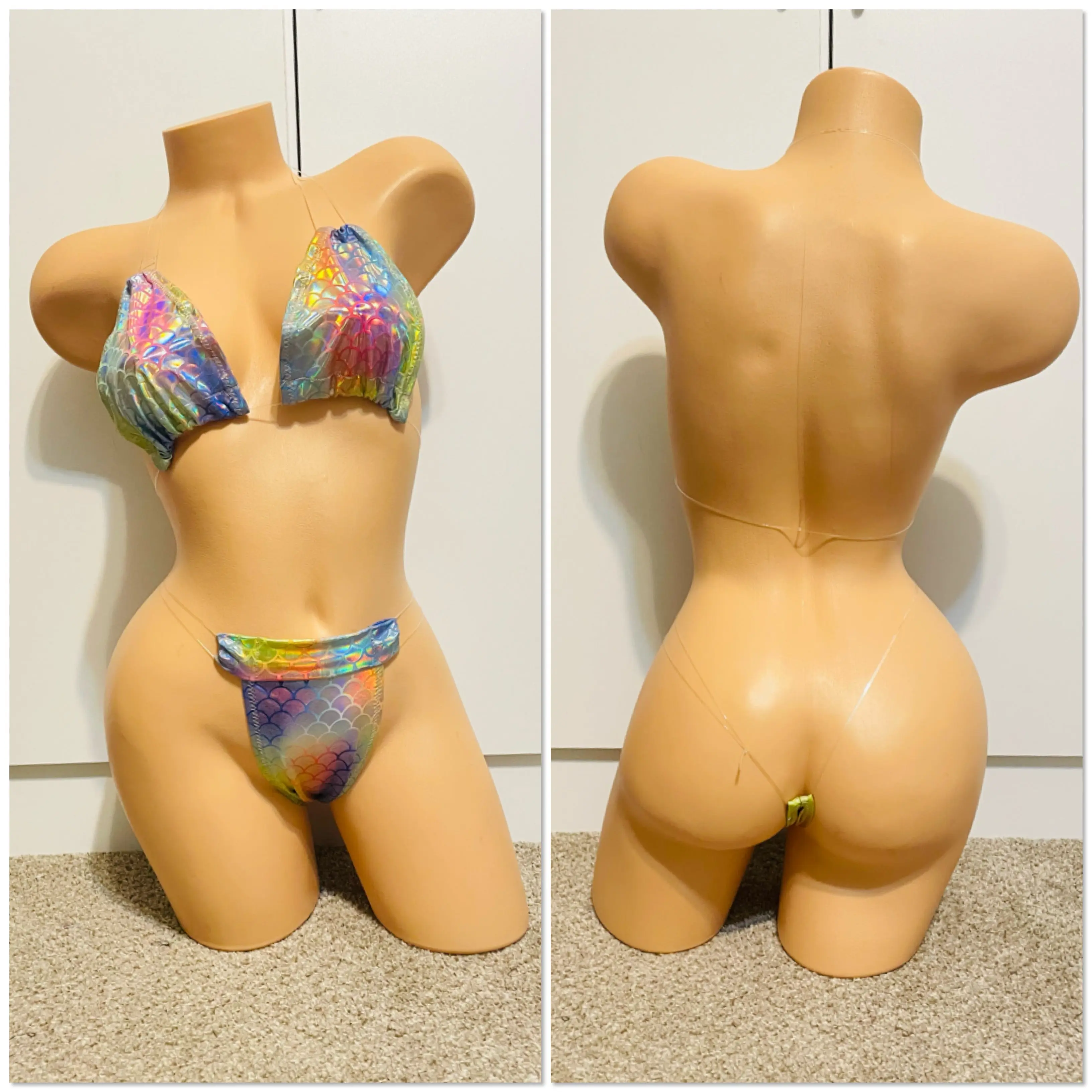 Rainbow Foil Clear String Bikini Outfit