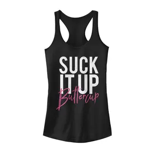 Juniors Womens Lost Gods Suck it up Buttercup Motto Racerback Tank Top