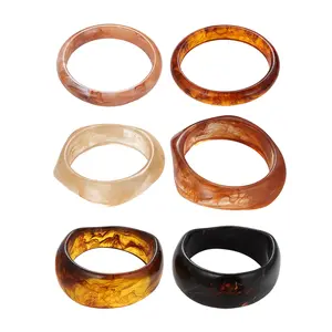6PCS Acrylic Bangle Bracelet - Chunky Resin Wristbands Stackable Geometric Irregular Wide Cuff Bracelets Set for Women