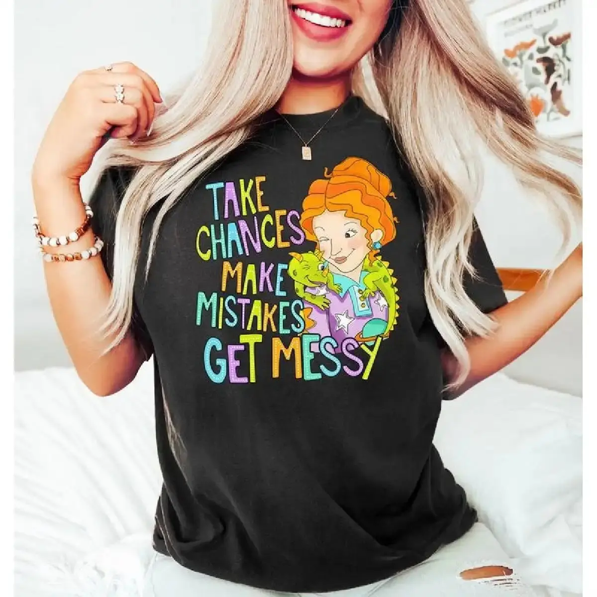 MUOCOBU 2026 New Boxy Fit Tee 100% Premium Cotton Take Chances Make Mistakes Get Messy Tshirt, Miss Frizzle Shirt, Back to School Shirt, Magic School Bus Shirt, Teacher Shirt, Get Messy Top Womenswear Sustainable Streetwear Basics,drop,ropa,fitness,coucou