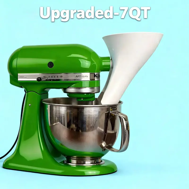 7QT Plastic Flour Funnel Attachment for Tilt-Head 7 qt KitchenAid KSM150 Mixers, Fits 7qt Mixers, Easy-Pour Anti-Splash No-Mess Accessory, Durable Dishwasher-Safe Lightweight Compact Baking Tool