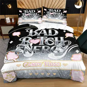 The 'BAD BITCH ENERGY' printed pattern soft and durable bedding duvet cover set includes 1 duvet cover and 1 or 2 pillowcases, without a core or pillow, suitable for children or adults as gifts, modern style fashionable bedroom bed decoration