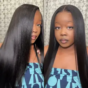 Nadula Yaki Straight Wig With Drawstring 7x5 Closure Pre-Cut Lace Black Bleached Knots 100% Human Hair Glueless Adjustable Wig Natural Density Secure Fit Cap Easy to Install Summervibes TikTokShopStockUp