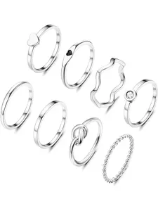 8pcs 2MM Stainless Steel Rings for Women Men 14K Gold Plated Stacking Rings Fashion Simple Plain Knuckle Stacking Midi Thumb Dainty Thin Heart Knot Stackable Statement Band Rings Set Size 5-11