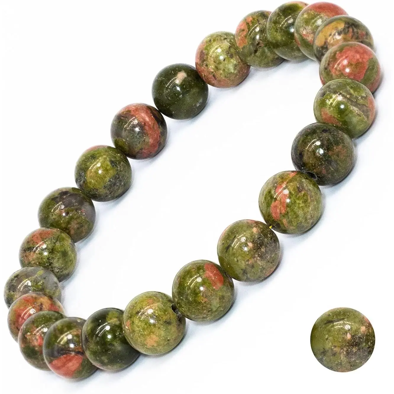 8mm Natural Gemstone Beaded Stretch Bracelet - Handmade Unisex Costume Jewelry for Meditation, Spiritual Healing, Beaded Bracelets, Stress Relief, Diy Tutorial, 1Pc, 7.5 Inch, Epidote