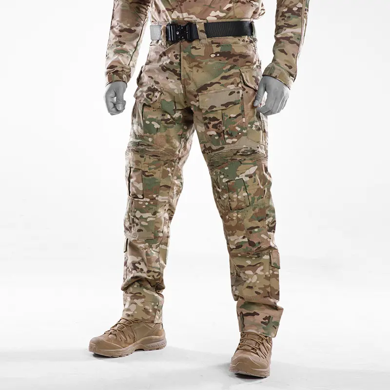 Menswear Men's CP Camouflage Cargo Pants - Outdoor Tactical Bottoms with Articulated Knees, Custom Fit, Structured Fabric, Multi-Functional Pockets for Outdoor Training
