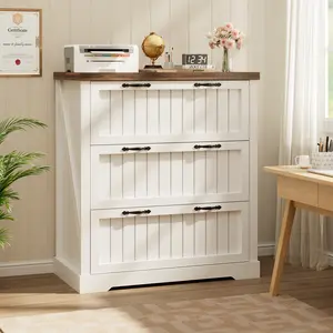 SEDETA 3 Drawer File Cabinet, Farmhouse Filing Cabinet for Home Office, Wood Office File Cabinets for Letter/Legal/A4 Size, Lateral File Cabinets with Printer Stand for Study Room, Living Room