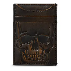 Skull Magnetic Front Pocket Leather Wallet Credit Card Wallet