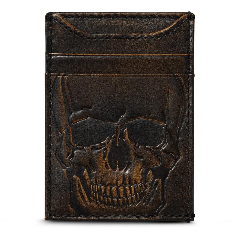 Skull Magnetic Front Pocket Leather Wallet Credit Card Wallet