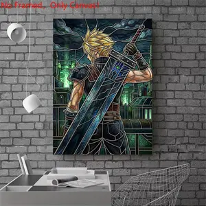 1 piece/set frameless canvas painting print poster, Game Poster art，Cloud Strife Stained Glass Art，a perfect gift for Video games loves, ideal gift for bedroom, living room, dorm hallway, kitchen, mural, wall decoration, room decor