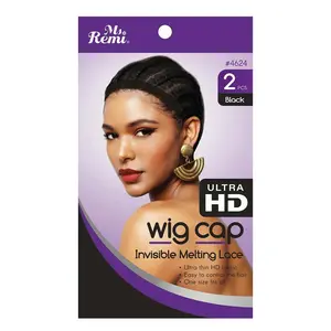 Ms. Remi HD Invisible Melting Wig Caps - 2-Piece, Black #4624, Glueless Invisible Hairline for Synthetic Lace Front Wigs