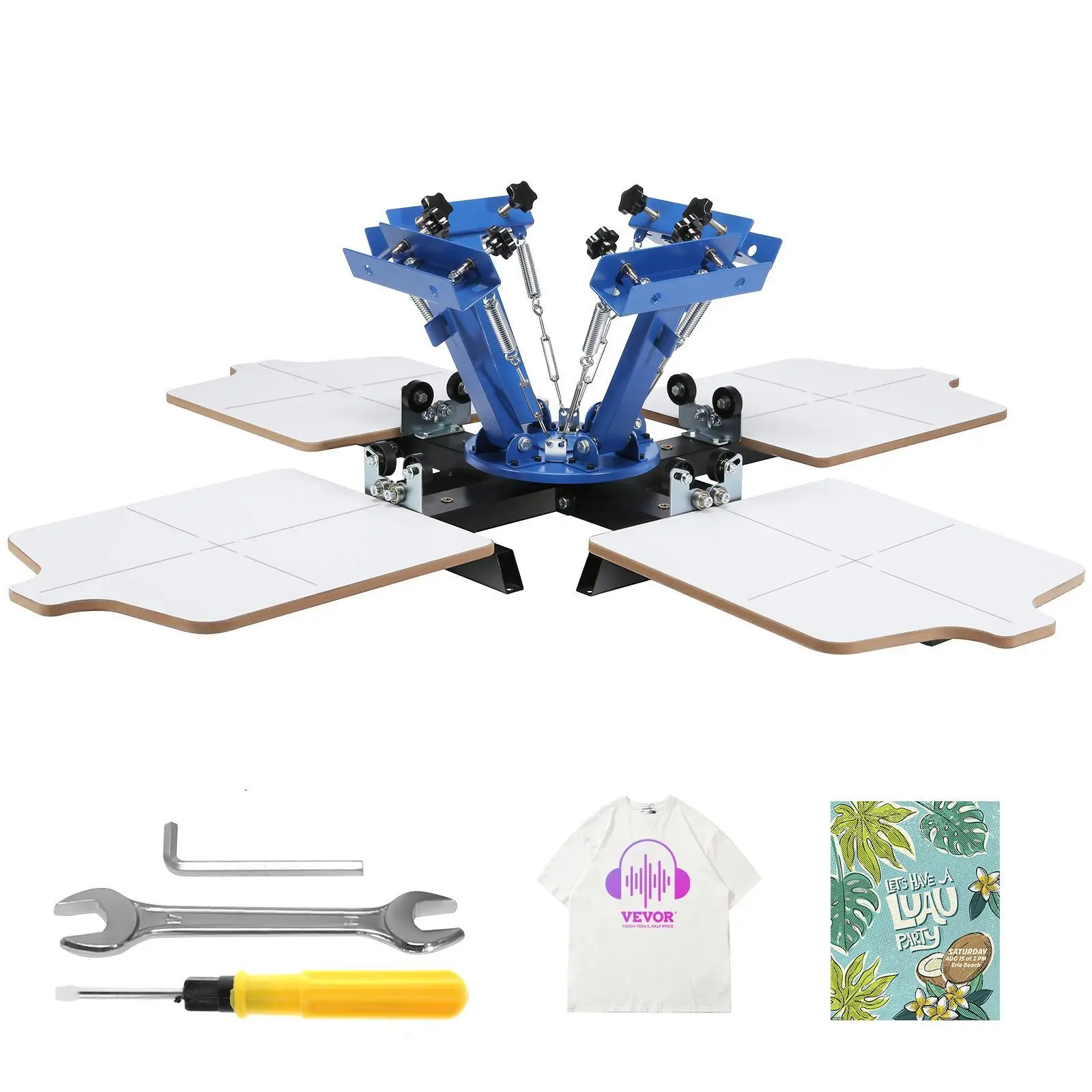 【Fallpicks】VEVOR Silk Screen Printing Machine, 4-Color 4-Station 360° Rotatable Press with 21.2x17.7in Double-Layer Positioning Pallet for Small Businesses, Clothing, Fabrics, Workbench, Glass Printing