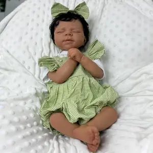 GUESSBELLY 48cm Asleep Reborn Baby Doll Vinyl Limbs Cloth Body Girl Toy 19inch Lifelike Black Brown Light Beige Smile Baby Doll Kid Lovely Birthday Gift